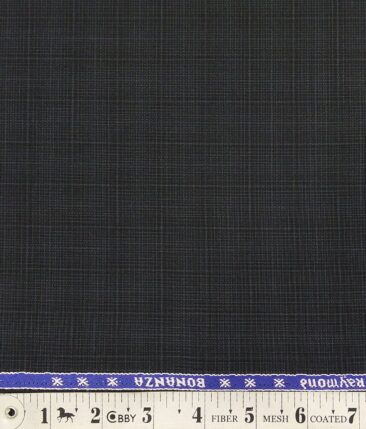 Raymond Blackish Grey base Greyish Blue Self Checks Poly Viscose Unstitched Fabric (1.25 Mtr) For Trouser