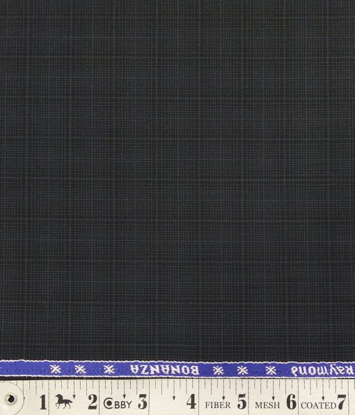 Raymond Blackish Grey base Greyish Blue Self Checks Poly Viscose Unstitched Fabric (1.25 Mtr) For Trouser