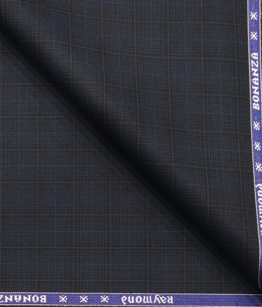 Raymond Dark Blue Self Checks Poly Viscose Unstitched Fabric (1.25 Mtr) For Trouser