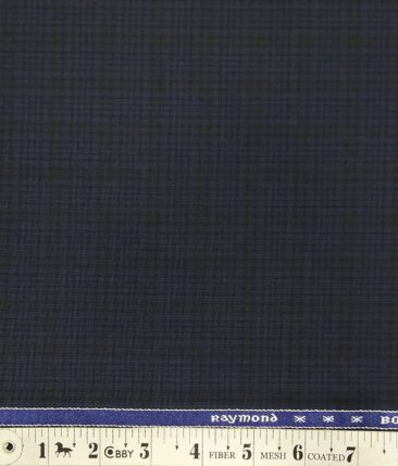 Raymond Dark Navy Blue Self Checks Poly Viscose Unstitched Fabric (1.25 Mtr) For Trouser