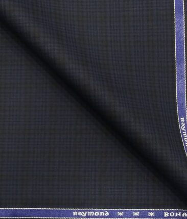 Raymond Dark Navy Blue Self Checks Poly Viscose Unstitched Fabric (1.25 Mtr) For Trouser