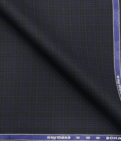 Raymond Dark Navy Blue Self Checks Poly Viscose Unstitched Fabric (1.25 Mtr) For Trouser