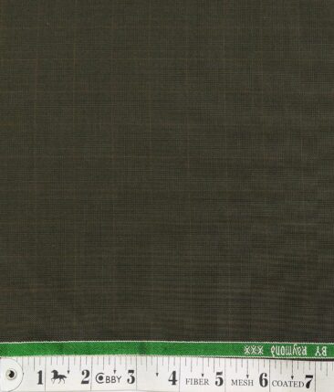 Raymond Brownish Green Self Checks Poly Viscose Unstitched Fabric (1.25 Mtr) For Trouser