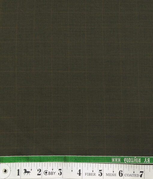 Raymond Brownish Green Self Checks Poly Viscose Unstitched Fabric (1.25 Mtr) For Trouser