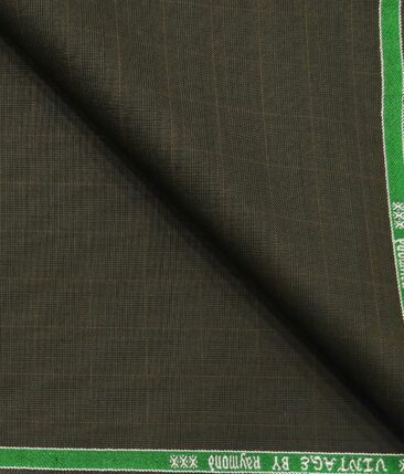 Raymond Brownish Green Self Checks Poly Viscose Unstitched Fabric (1.25 Mtr) For Trouser