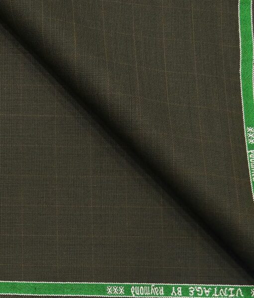 Raymond Brownish Green Self Checks Poly Viscose Unstitched Fabric (1.25 Mtr) For Trouser