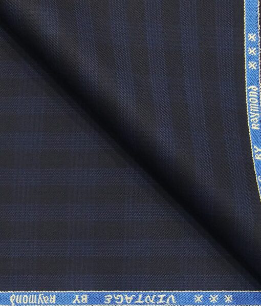 Raymond Dark Navy Blue Checks Poly Viscose Unstitched Fabric (1.25 Mtr) For Trouser, Blazer or Suit - Image 1