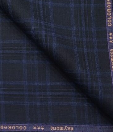 Raymond Dark Navy Blue Broad Checks Poly Viscose Unstitched Fabric (1.25 Mtr) For Trouser