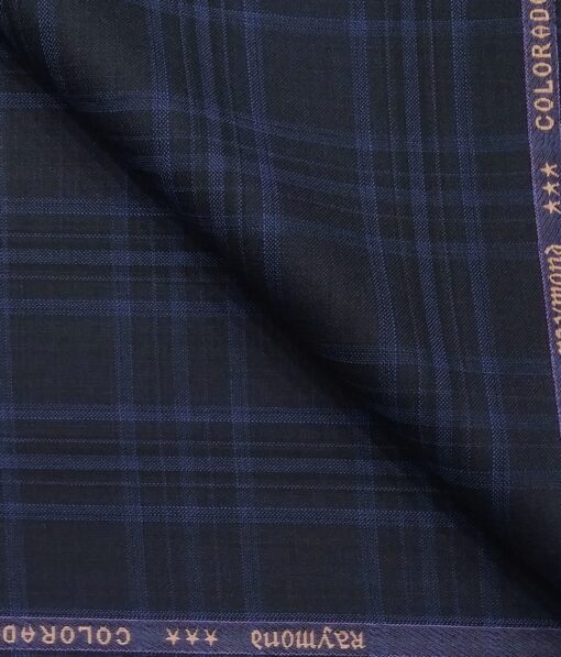 Raymond Dark Navy Blue Broad Checks Poly Viscose Unstitched Fabric (1.25 Mtr) For Trouser
