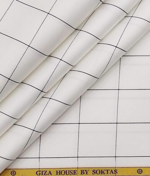 Giza House by Soktas White 100% Finest Egyptian Cotton Black Broad Checks Shirt Fabric (1.60 M)