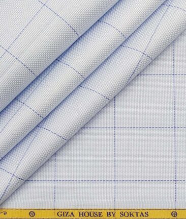 Giza House by Soktas Sky Blue 100% Finest Egyptian Cotton Blue Checks Shirt Fabric (1.60 M)