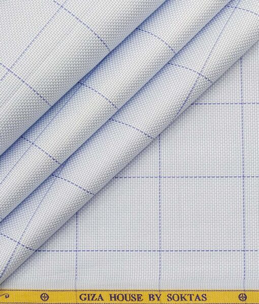 Giza House by Soktas Sky Blue 100% Finest Egyptian Cotton Blue Checks Shirt Fabric (1.60 M)