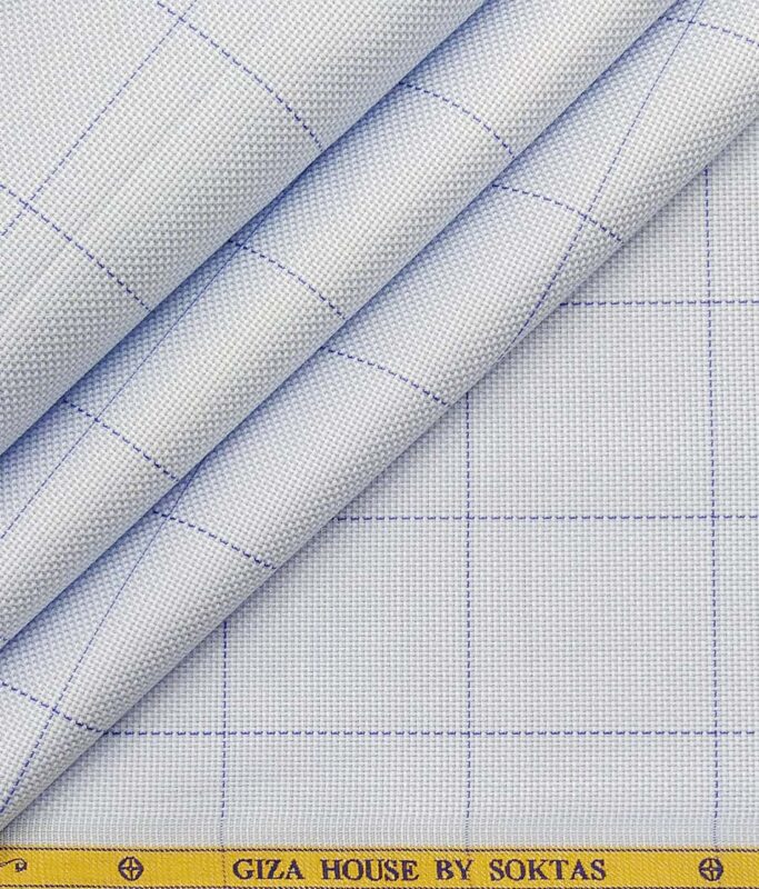Giza House by Soktas Sky Blue 100% Finest Egyptian Cotton Blue Checks Shirt Fabric (1.60 M)