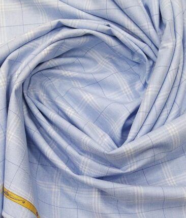 Giza House by Soktas Sky Blue 100% Finest Egyptian Cotton Burberry Checks Shirt Fabric (1.60 M)