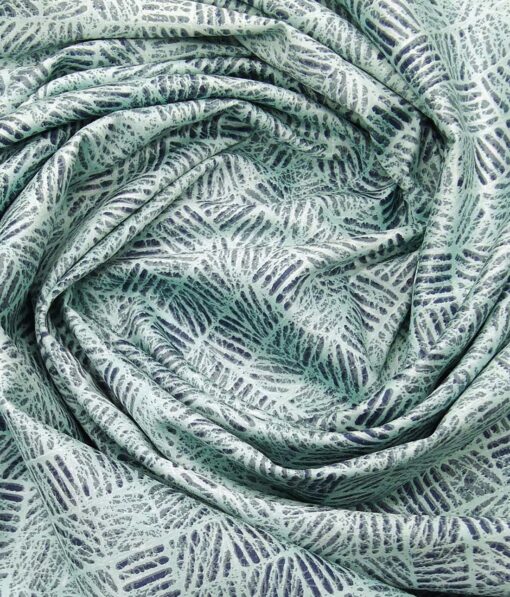 Solino Mint Green 100% Super Fine Premium Cotton Blue Print Shirt Fabric (1.60 M)