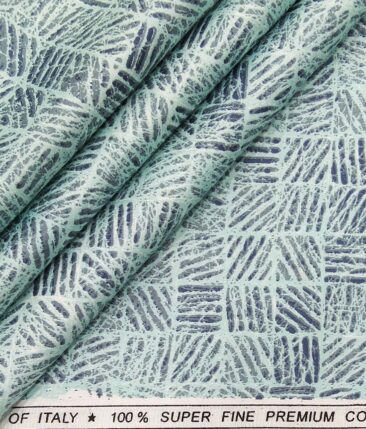 Solino Mint Green 100% Super Fine Premium Cotton Blue Print Shirt Fabric (1.60 M)