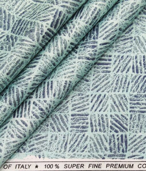 Solino Mint Green 100% Super Fine Premium Cotton Blue Print Shirt Fabric (1.60 M)