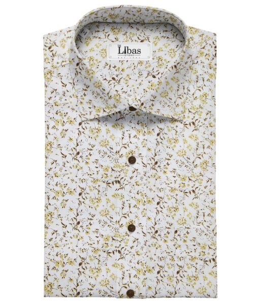 Solino White 100% Premium Cotton Brown Floral Print Shirt Fabric (1.60 M)