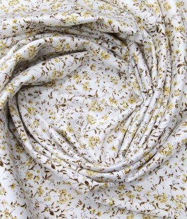 Solino White 100% Premium Cotton Brown Floral Print Shirt Fabric (1.60 M)