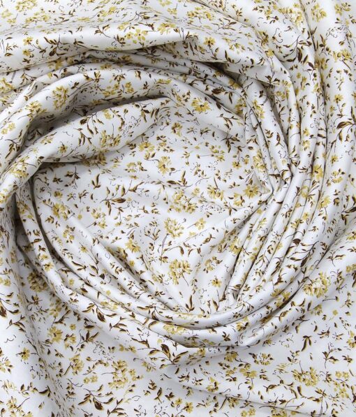 Solino White 100% Premium Cotton Brown Floral Print Shirt Fabric (1.60 M)