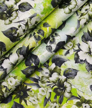 Solino Green 100% Super Fine Premium Cotton Multi Color Digital Print Shirt Fabric (1.60 M)