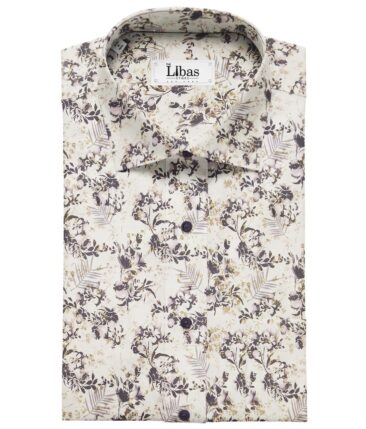 Solino White 100% Premium Cotton Purple Floral Print Shirt Fabric (1.60 M) - Image 2