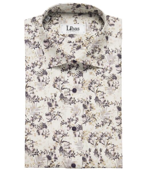 Solino White 100% Premium Cotton Purple Floral Print Shirt Fabric (1.60 M) - Image 2