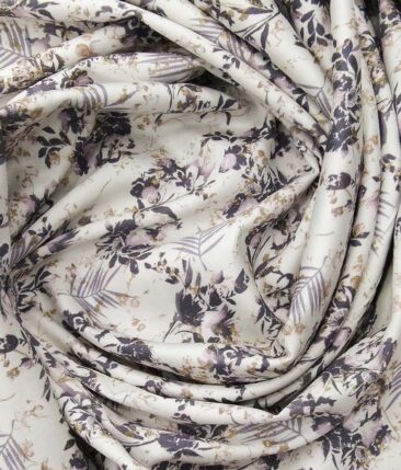 Solino White 100% Premium Cotton Purple Floral Print Shirt Fabric (1.60 M) - Image 4