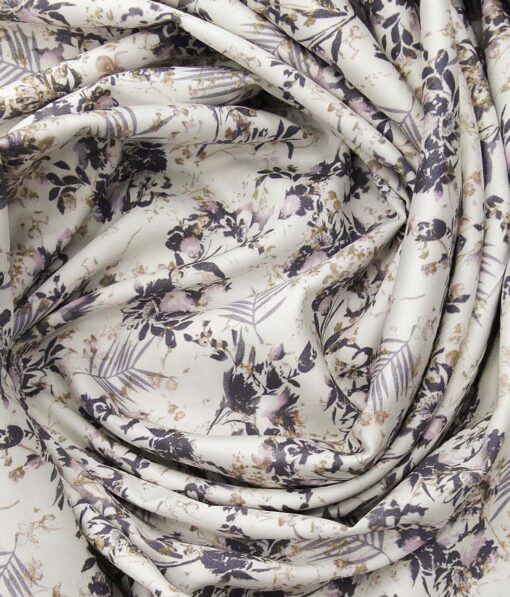Solino White 100% Premium Cotton Purple Floral Print Shirt Fabric (1.60 M) - Image 4
