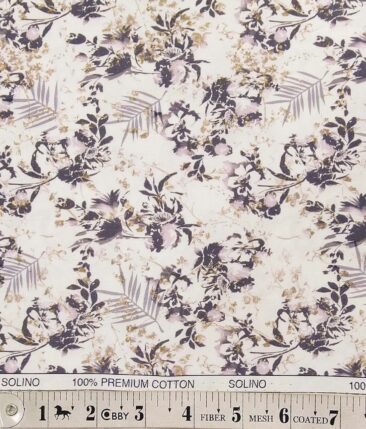 Solino White 100% Premium Cotton Purple Floral Print Shirt Fabric (1.60 M) - Image 3