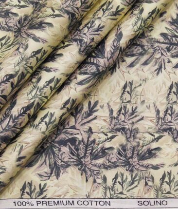 Solino Yellow 100% Super Fine Premium Cotton Multi Color Digital Floral Print Shirt Fabric (1.60 M)