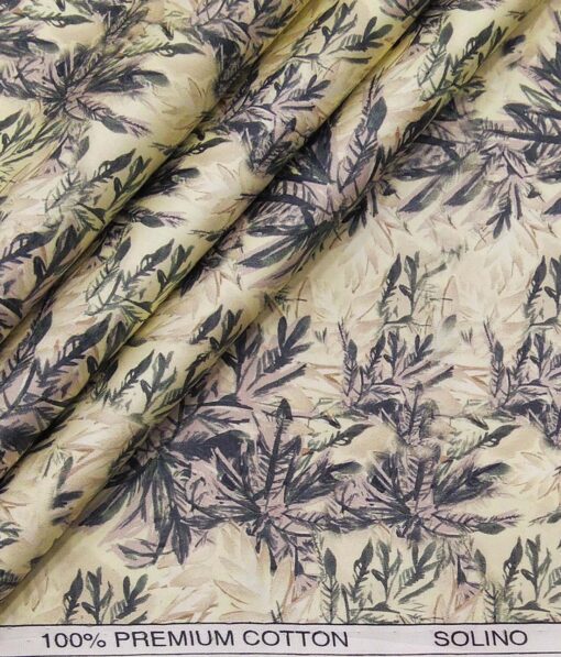 Solino Yellow 100% Super Fine Premium Cotton Multi Color Digital Floral Print Shirt Fabric (1.60 M) - Image 1