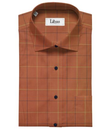 Bombay Rayon Bronze Orange 100% Pure Cotton Broad Checks Shirt Fabric (1.60 M)
