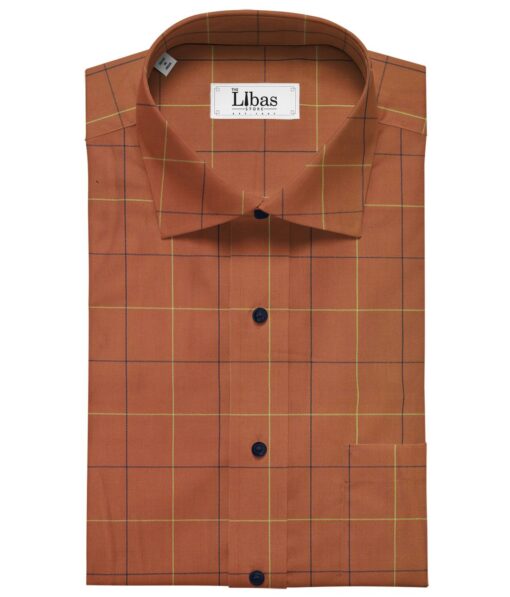 Bombay Rayon Bronze Orange 100% Pure Cotton Broad Checks Shirt Fabric (1.60 M)