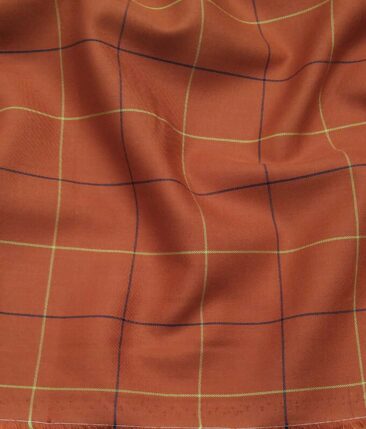 Bombay Rayon Bronze Orange 100% Pure Cotton Broad Checks Shirt Fabric (1.60 M)