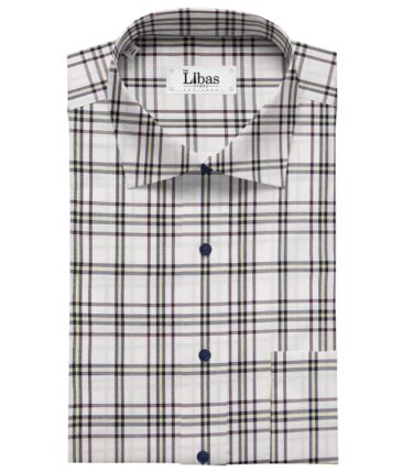 Bombay Rayon White 100% Pure Cotton Multi Color Burberry Checks Shirt Fabric (1.60 M)