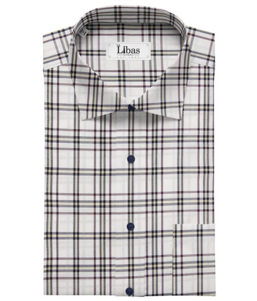 Bombay Rayon White 100% Pure Cotton Multi Color Burberry Checks Shirt Fabric (1.60 M)