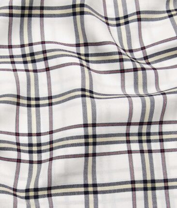 Bombay Rayon White 100% Pure Cotton Multi Color Burberry Checks Shirt Fabric (1.60 M)