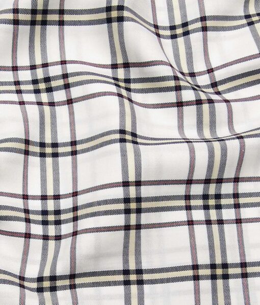 Bombay Rayon White 100% Pure Cotton Multi Color Burberry Checks Shirt Fabric (1.60 M)