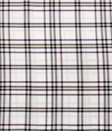 Bombay Rayon White 100% Pure Cotton Multi Color Burberry Checks Shirt Fabric (1.60 M)