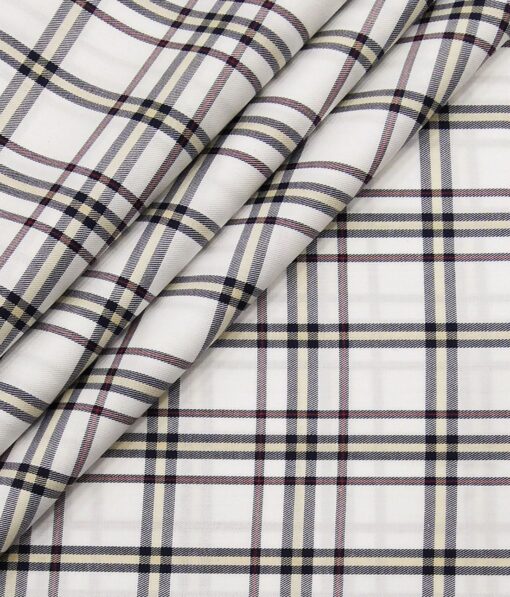 Bombay Rayon White 100% Pure Cotton Multi Color Burberry Checks Shirt Fabric (1.60 M)