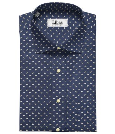 Bombay Rayon Navy Blue 100% Pure Cotton Beige Floral Print Shirt Fabric (1.60 M)