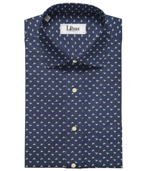 Bombay Rayon Navy Blue 100% Pure Cotton Beige Floral Print Shirt Fabric (1.60 M)