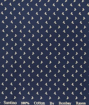 Bombay Rayon Navy Blue 100% Pure Cotton Beige Floral Print Shirt Fabric (1.60 M)