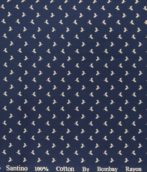 Bombay Rayon Navy Blue 100% Pure Cotton Beige Floral Print Shirt Fabric (1.60 M)