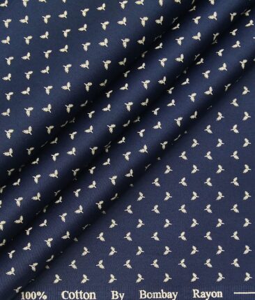 Bombay Rayon Navy Blue 100% Pure Cotton Beige Floral Print Shirt Fabric (1.60 M)