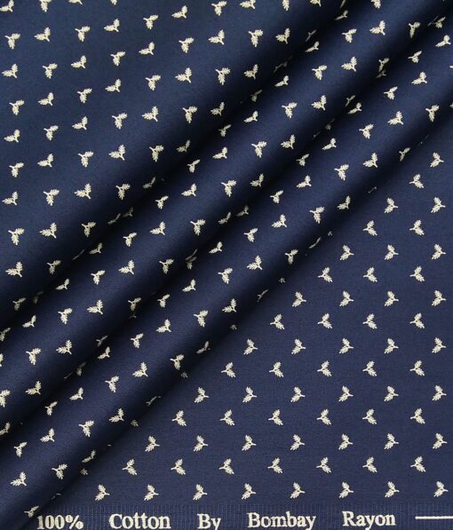 Bombay Rayon Navy Blue 100% Pure Cotton Beige Floral Print Shirt Fabric (1.60 M)