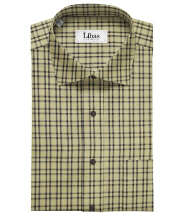 Bombay Rayon Fawn Beige 100% Pure Cotto Dark blue Burberry Checks Shirt Fabric (1.60 M)