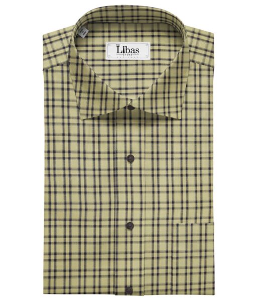 Bombay Rayon Fawn Beige 100% Pure Cotto Dark blue Burberry Checks Shirt Fabric (1.60 M)