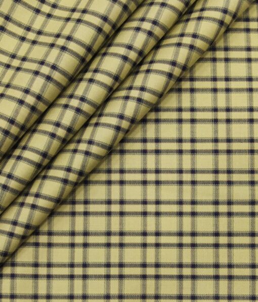 Bombay Rayon Fawn Beige 100% Pure Cotto Dark blue Burberry Checks Shirt Fabric (1.60 M)